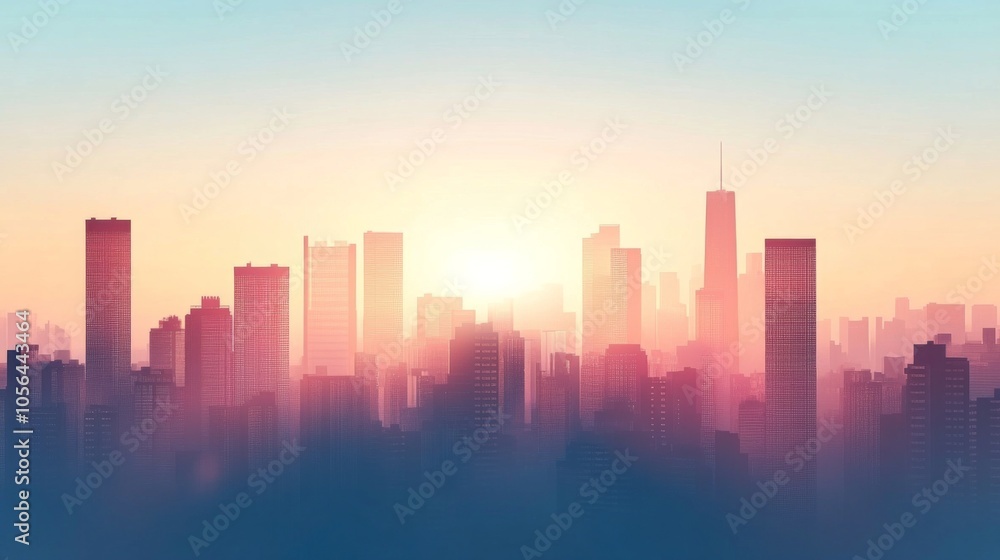 Subtle Gradient Tones in City Skyline at Dawn Subtle Gradient Tones in City Skyline at Dawn