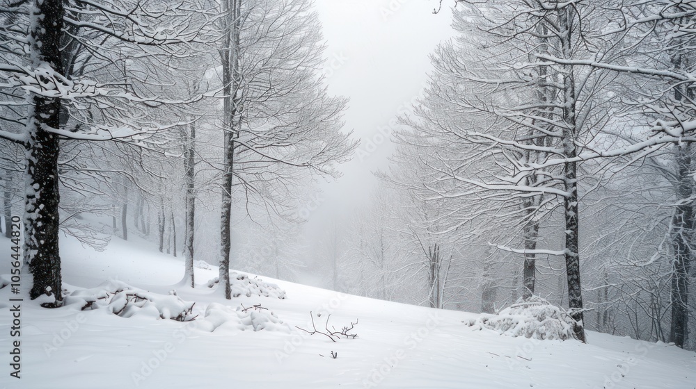 snow covered trees misty landscape snow covered trees misty landscape