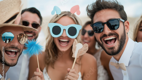 Wedding Guests Making Memories in Photo Booth