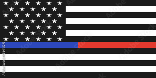 American thin blue line and red line police and fire respect honor flag. Honor and respect law United States enforcement flag vector illustration.