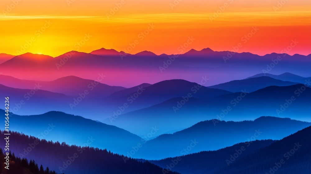 Vibrant Mountain Landscape at Sunset with Diffused Lighting Vibrant Mountain Landscape at Sunset with Diffused Lighting