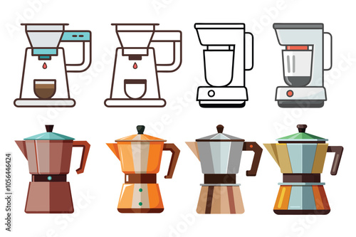 coffee maker vector illustration. Stove-top coffee maker. Hot drink. Composition for coffee shops, cafes, and restaurants.Flat vector illustrations.