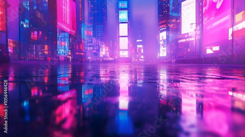 Vibrant Nightscape with Soft Focus and Neon Reflections