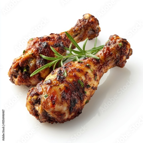 Grilled Chicken Drumsticks with Rosemary on White Background - Perfect for Culinary and Food Photography