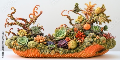 Wallpaper Mural A vibrant, sculptural arrangement of various succulents and cacti in a decorative display. Torontodigital.ca