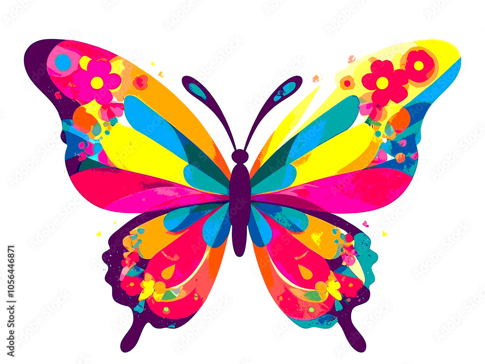 Abstract pop art colorful spring flower butterfly shape illustration on white background Abstract pop art colorful spring flower butterfly shape illustration on white background