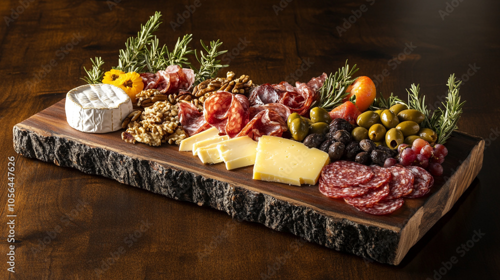 Gourmet Charcuterie Board: A tantalizing spread of cured meats, cheeses, olives, and nuts, artfully arranged on a rustic wooden board, perfect for a sophisticated gathering or special occasion. Gourmet Charcuterie Board: A tantalizing spread of cured meats, cheeses, olives, and nuts, artfully arranged on a rustic wooden board, perfect for a sophisticated gathering or special occasion.