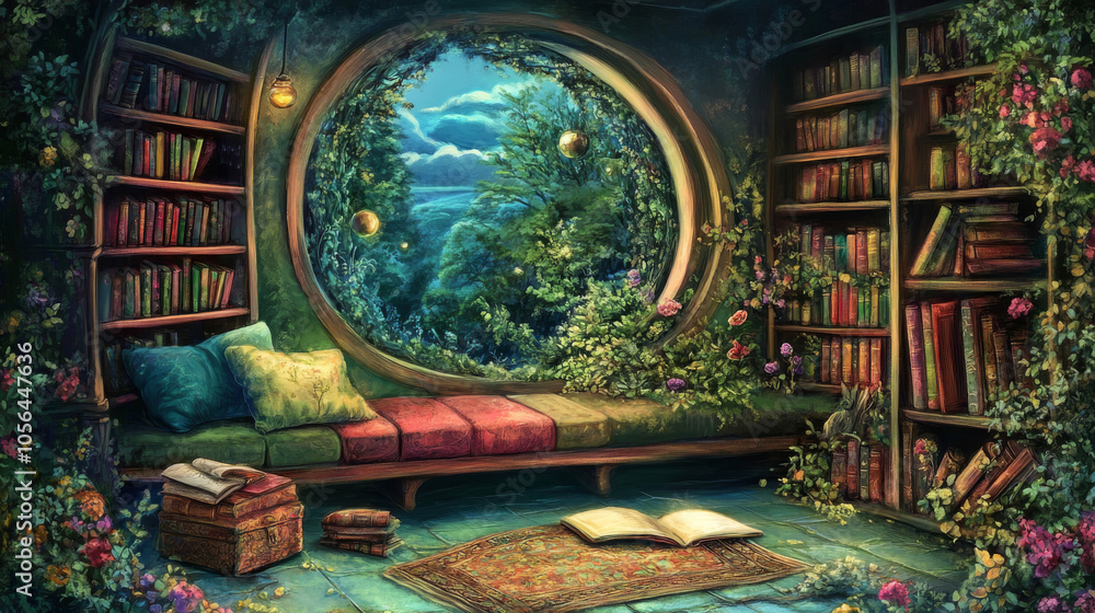Cozy Enchanted Library with Nature View Cozy Enchanted Library with Nature View