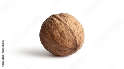 Single Walnut Isolated on White Background.