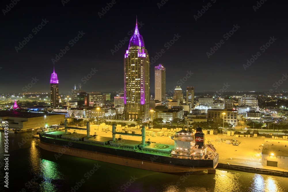 Downtown Mobile waterfront skyline at night Downtown Mobile waterfront skyline at night
