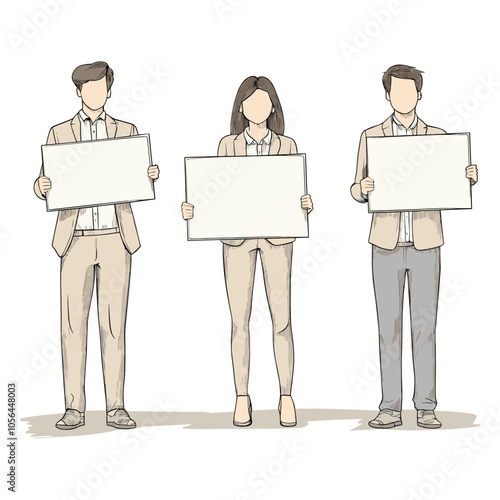 Young Professionals Holding Blank Boards for Marketing and Communication