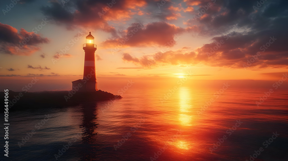Lighthouse in the Golden Sunset - Realistic Digital Art Lighthouse in the Golden Sunset - Realistic Digital Art