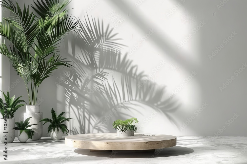 A serene, minimalist interior featuring a wooden table and various green plants, bathed in natural sunlight. A serene, minimalist interior featuring a wooden table and various green plants, bathed in natural sunlight.