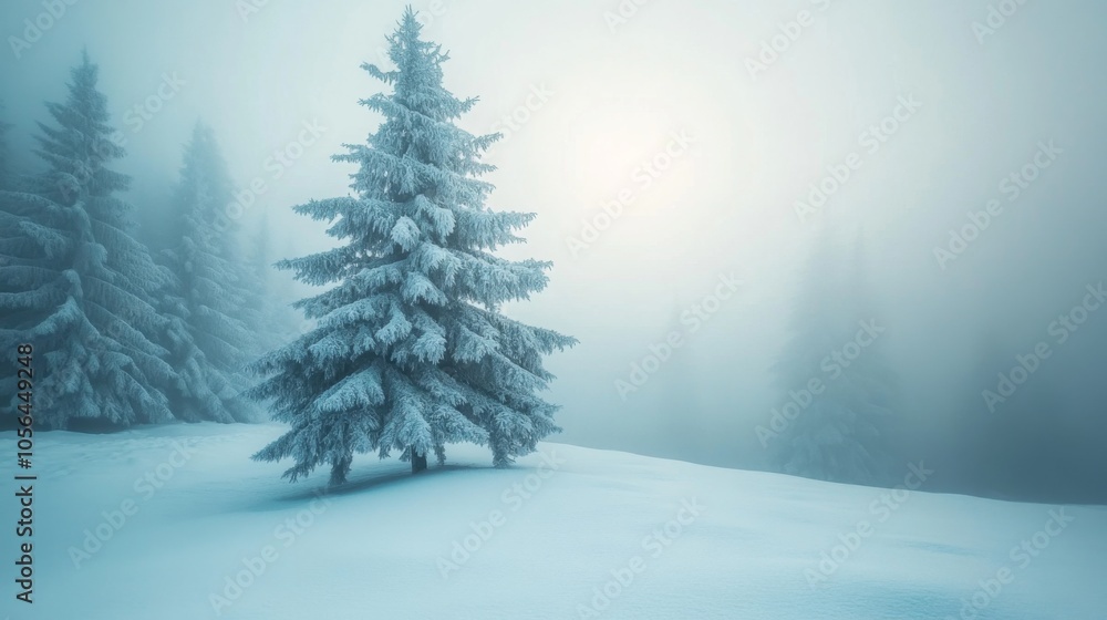 Naklejka premium Winter Landscape with Icy Trees and Soft Lighting