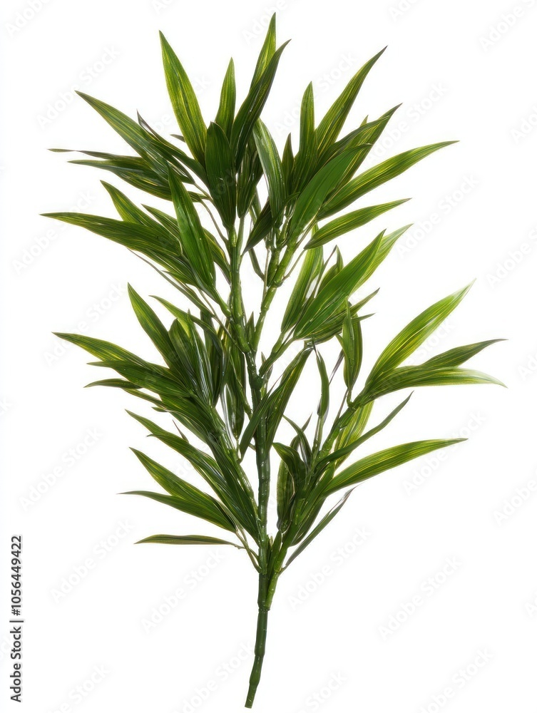 Fototapeta premium A realistic artificial plant branch with green leaves for decoration or landscaping.