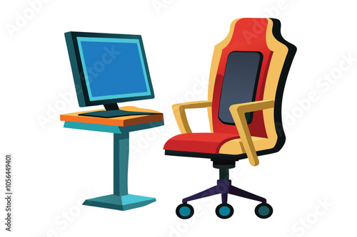 Office interior concept. Modern business workspace with office furniture chair, des.