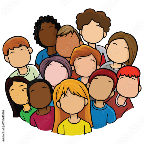 Community of People in Cartoon Style Illustrating Diversity