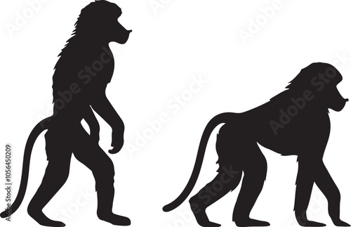 baboon animals silhouette vector art illustration.