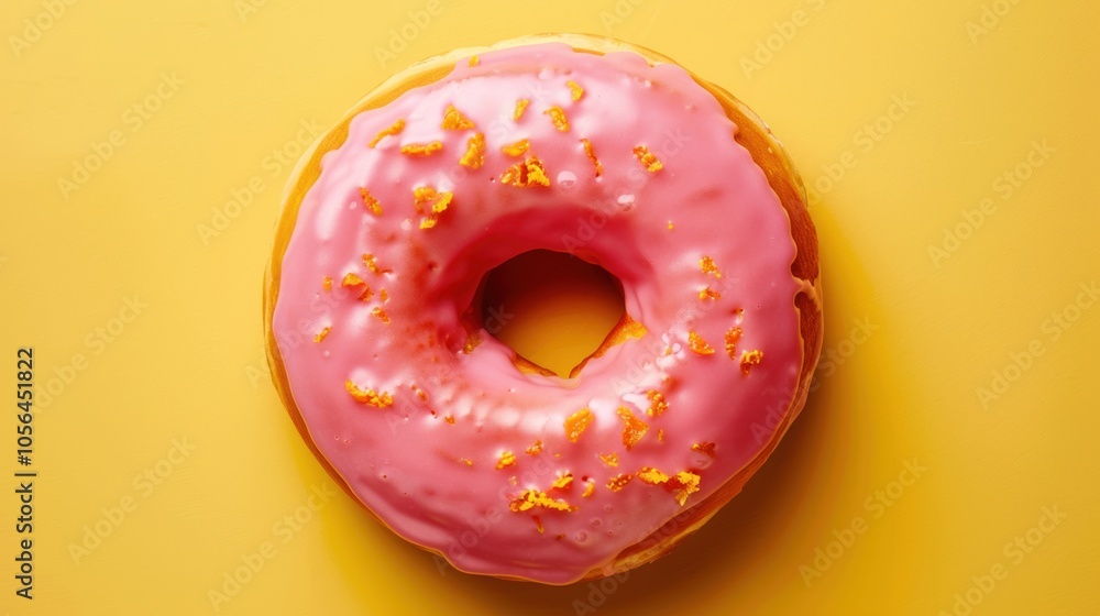 strawberry donut cake on yellow background strawberry donut cake on yellow background