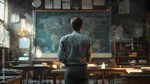 Classroom with Chalkboard and Student Illustration