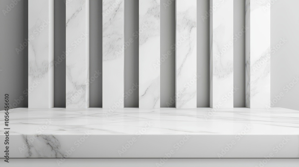 Naklejka premium A minimalist marble background featuring vertical white pillars and a smooth surface.