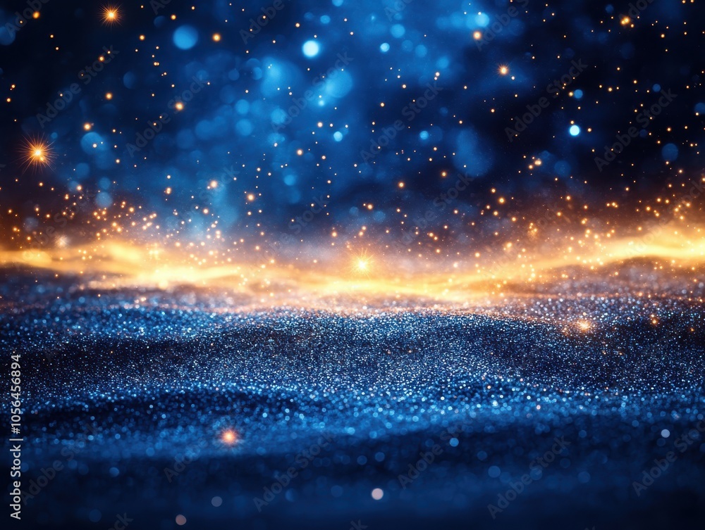 Obraz premium Nail art with glittering gold stars and deep midnight blue for a magical holiday touch focus on, festive night sky, dynamic, overlay, starry sky backdrop