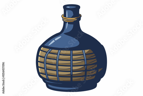 Old demijohn wicker-wrapped glass bottle isolated on a white background