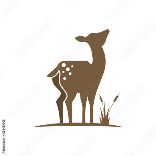 silhouette deer on savana with cattail logo design