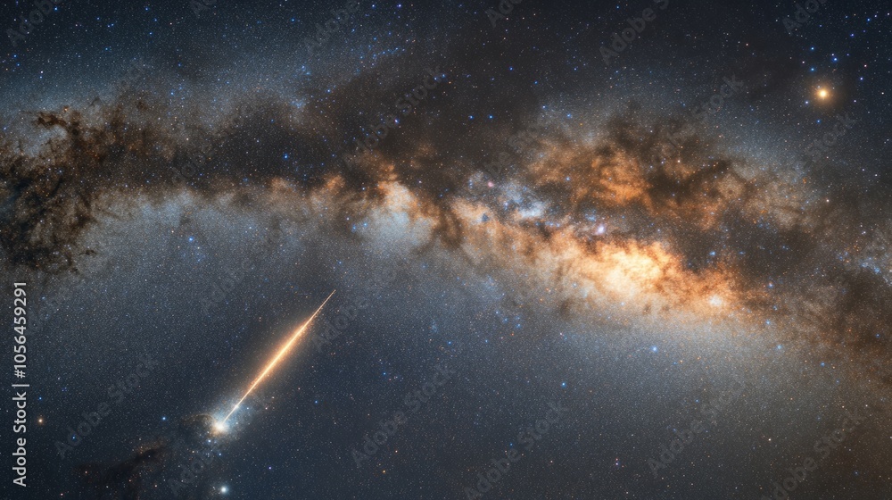 Naklejka premium Shooting star with a long, bright tail crossing the Milky Way generative ai