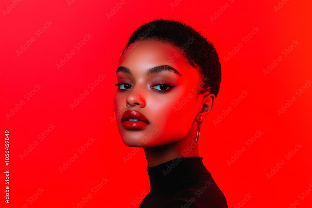 Striking Portrait with Bold Red Background Striking Portrait with Bold Red Background