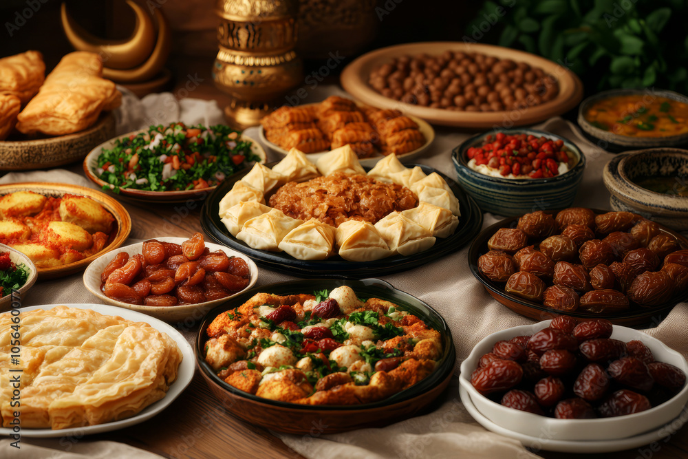 Vibrant 3D Ramadan Feast Table Arrangement Vibrant 3D Ramadan Feast Table Arrangement