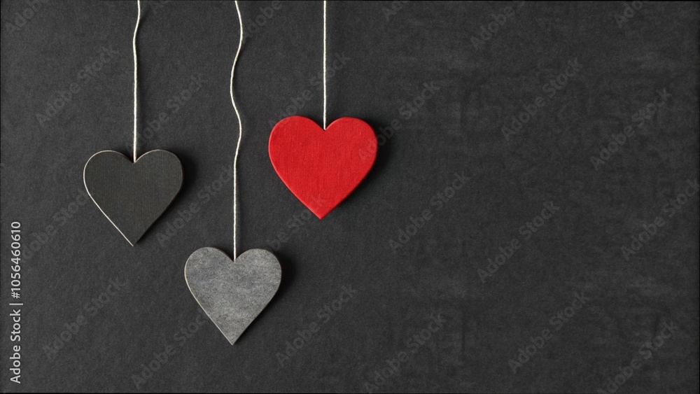 Handcrafted Paper Hearts With Strings against a black background, showcasing intricate design Handcrafted Paper Hearts With Strings against a black background, showcasing intricate design