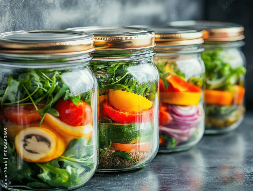 A healthy meal prep setup for a nutritionfocused New Year resolution, filled with colorful vegetables close up, wellness goals, realistic, composite, kitchen counter backdrop A healthy meal prep setup for a nutritionfocused New Year resolution, filled with colorful vegetables close up, wellness goals, realistic, composite, kitchen counter backdrop