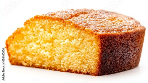 Close-up of a rich rum cake, moist texture soaked in rum, golden brown crust, isolated on white background, perfect for holiday dessert advertisement, Caribbean tradition photo