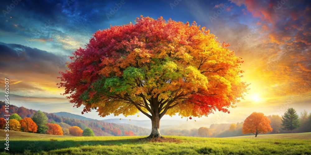 Autumnal Tree Silhouette Against a Vibrant Sunset Sky Autumnal Tree Silhouette Against a Vibrant Sunset Sky