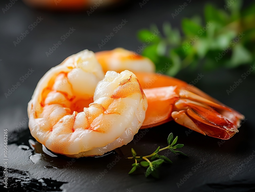Delicious Peeled Shrimp on Dark Slate With Fresh Herbal Garnish and Olive Oil : Generative AI Delicious Peeled Shrimp on Dark Slate With Fresh Herbal Garnish and Olive Oil : Generative AI