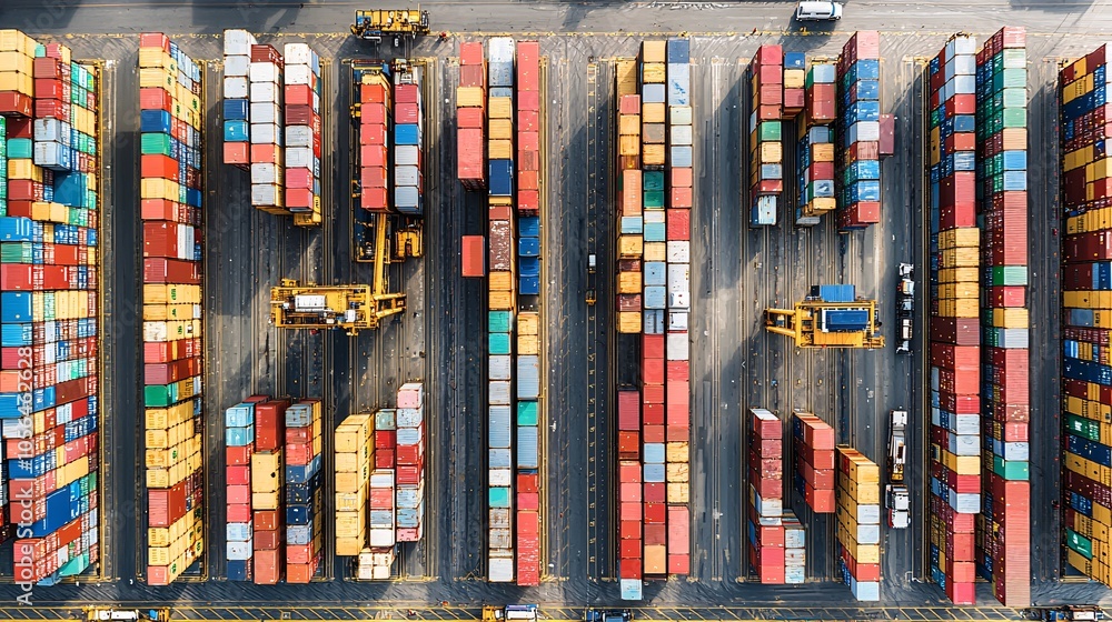 Obraz premium Aerial View of Colorful Shipping Containers at a Busy Port