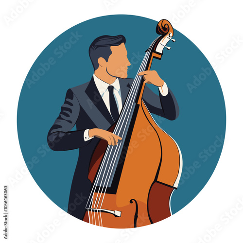 Upright Bass Player in Classic Blue Attire Performing Jazz