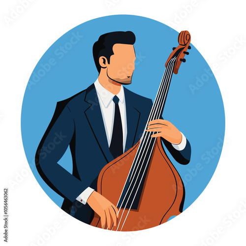 Classical Jazz Bass Player in Elegant Attire with Instrument