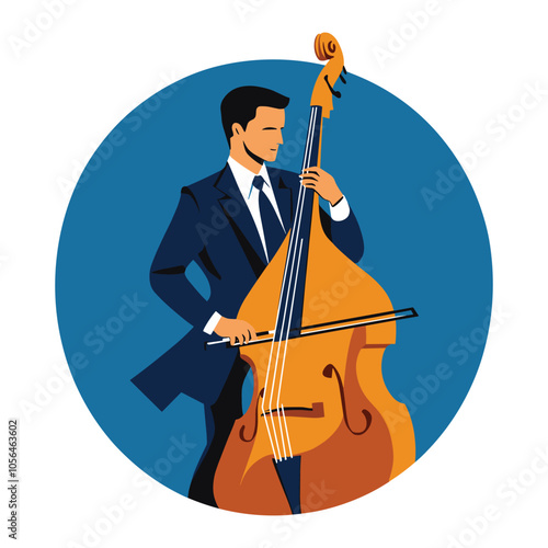 Musician Playing Upright Bass in Classic Jazz Band Attire