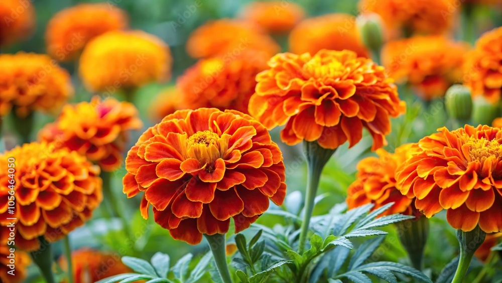 A group of vibrant orange marigolds growing together in a garden, orange marigold, garden plants, bright colors, botanical, flower A group of vibrant orange marigolds growing together in a garden, orange marigold, garden plants, bright colors, botanical, flower