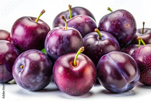 Purple Plums on White Background - Fresh Fruit Photography for Culinary and Lifestyle Use