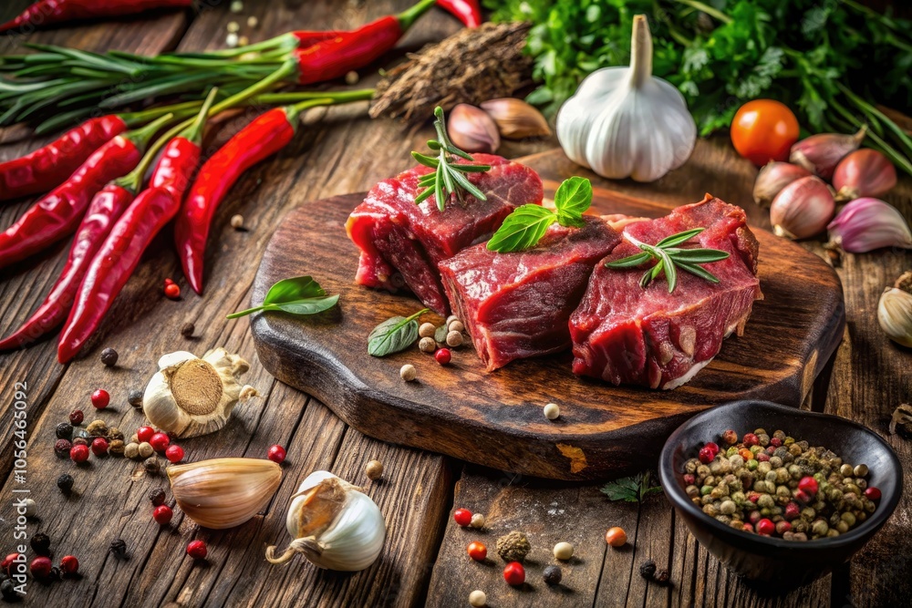 Raw Beef Fermentation on Wooden Table - Thai Culinary Delicacy Raw Beef Fermentation on Wooden Table - Thai Culinary Delicacy