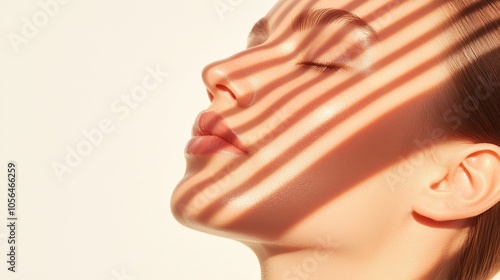 Woman's glowing skin with subtle lifting lines on her cheeks and jaw, under bright daylight, emphasizing a professional, natural facial treatment