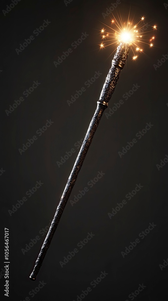 Magical wand emitting bright sparks and light in dark background Magical wand emitting bright sparks and light in dark background