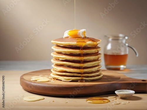 Stacked Hotteok on Wooden Board with Clean Background photo