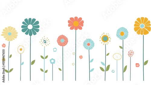 A colorful illustration of various flowers with stems and leaves, ideal for decoration.