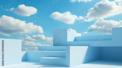 Simple podium steps with blue sky and clouds background generative ai