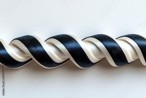 A Black and White Striped Ribbon Twisted into a Spiral Shape