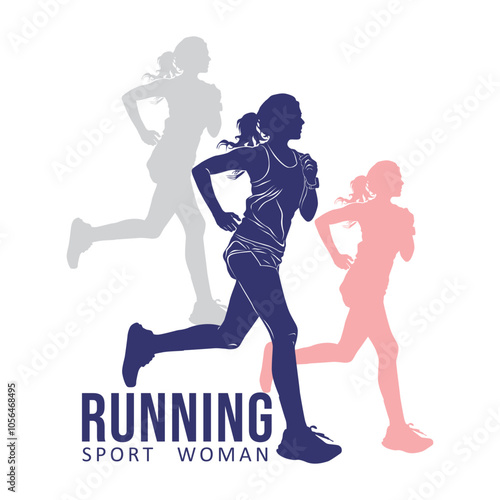 Silhouette of fit woman running, marathon logo template, running sports woman, illustration